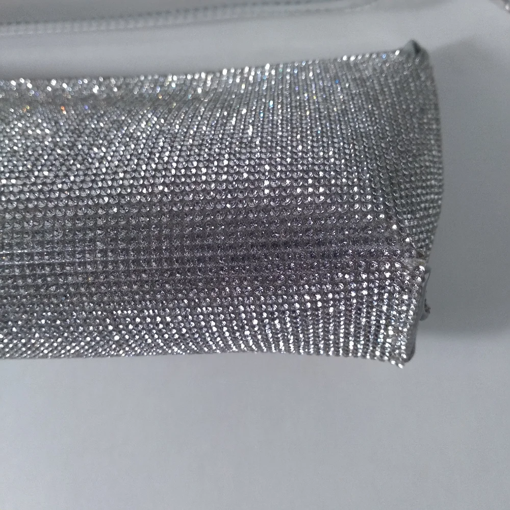 Elegant Clear/Silver Crystal-Embellished Removable Pouch  Bag